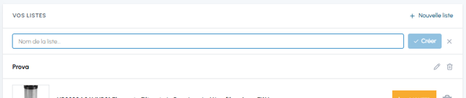 Champ de texte pour saisir le nom d'une nouvelle liste dans la wishlist de fluid-hub avec bouton Créer