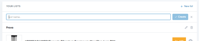Text field to enter the name of a new list in the fluid-hub wishlist with Create button
