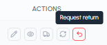 Request return button with tooltip in the fluid-hub order list