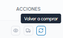 Botón Volver a comprar con tooltip en la lista de pedidos empresariales de fluid-hub