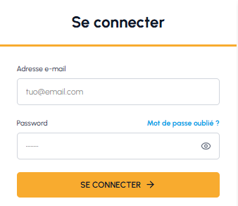 Écran de connexion fluid-hub avec champs adresse e-mail et mot de passe et bouton Se connecter