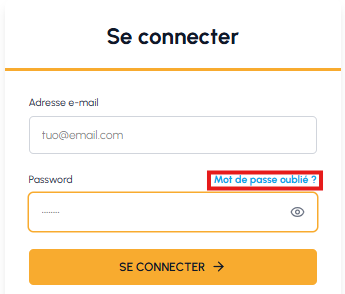 Écran de connexion fluid-hub avec les champs email et mot de passe et le lien Mot de passe oublié mis en évidence.