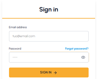 fluid-hub login screen with email address and password fields and Sign in button