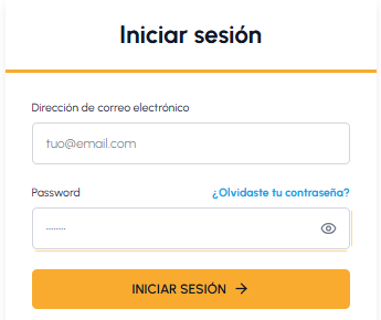 Pantalla de inicio de sesión de fluid-hub con campos de dirección de correo electrónico y contraseña y botón Iniciar sesión