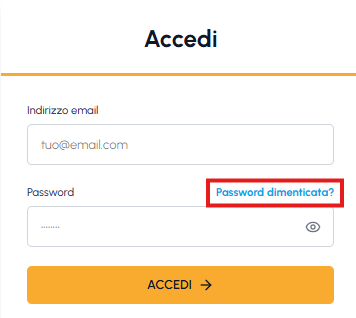 Schermata di login fluid-hub con campi email e password e link Password dimenticata evidenziato